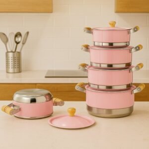 Jogo panela pop rosa luxo aluminio cozinha decorada