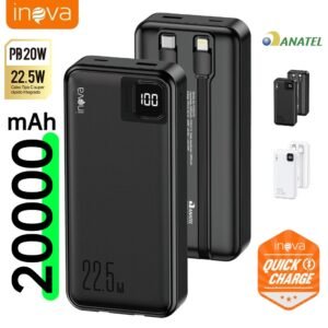 Inova bateria portátil power bank 20.000mah universal carregador 22,5w com displaya visor do nível da