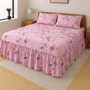 Kit colcha casal box com babado toque de algodão 3 peças acabamento em bainha *oferta