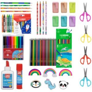Kit material escolar divertido 50 itens infantil e fundamental para meninos meninas completo
