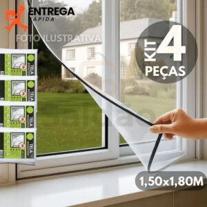 Kit 4 tela mosquiteiro janela de 150x180cm removível com fita dupla face contra mosquito e insetos