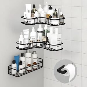 Kit suportes suspensos de banheiro sem furo organizador shampoo condicionador com suporte papel