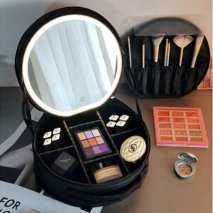 Bolsa de maquiagem com espelho led estojo organizador pincéis, make e acessórios viagem pop yo