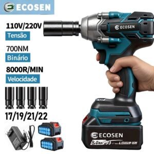 Chave de impacto parafusadeira reforçada portátil 1/2" 21v carregador bivolt