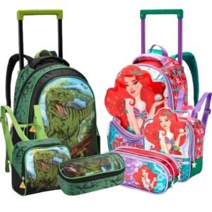 Kit mochila escolar infantil 2 em 1 carrinho removível menino menina resistente volta as aulas