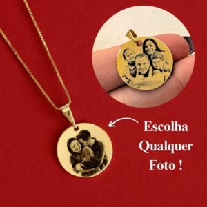 [semi joia] colar personalizado feminino 17mm foto gravação 45cm banho ouro 18k acessórios femininos
