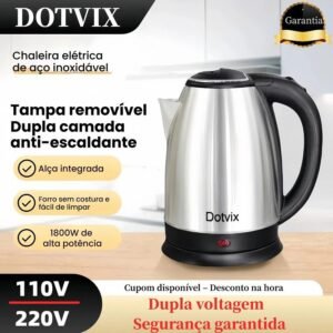Chaleira elétrica de inox 127v/220v ,1500w . 1.8l – ferve água rápido+desligamento automático