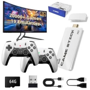 2025 novo vídeo game stick m15 pro 4k 64gb hdmi com 2 controles se fio +20mil jogos moby