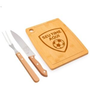Kit tábua e faca de churrasco personalizada time futebol presente torcedor escudo gravado a laser| bambu