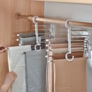 Kit cabide multifuncional para calças de inox com 5 divisórias branco