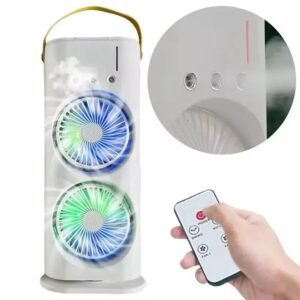 Ar condicionado portátil, umidificador de ventilador camada dupla, hélice rotativa + tanque armazenamento água