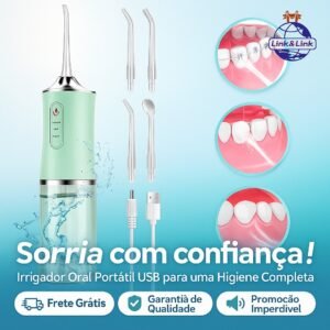 Irrigador bucal elétrico oral limpeza portátil usb com jato e recarregável para família ou viagem