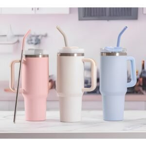 Copo térmico grande 1200ml com alça canudo em metal garrafa aço inoxidável