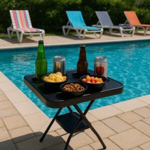 Mesinha dobrável portátil petisqueira piscina pescaria camping praia