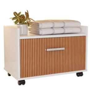 Armário gabinete com gaveta e rodinhas para banheiro compacto