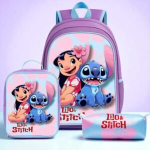 Kit mochila infantil menina feminina + lancheira térmica estojo lilo e stitch - envio imediato