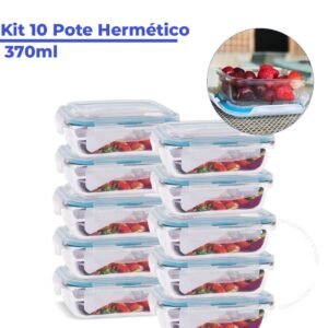 Kit pote de vidro hermético retangular 370 ml 5 / 10 unid marmita microondas