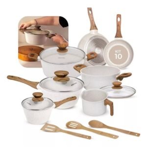 Jogo de panelas indução kit 10 peças revestimento cerâmico style cook marmol - mimo premium