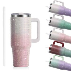 Watersy copo térmico inox com diamantes 1182ml tampa canudo, prático para hidratação