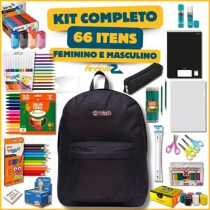 Kit material escolar completo com/sem mochila 66 itens educação infantil masculino feminino