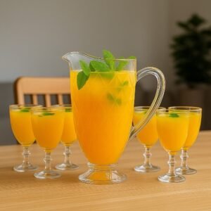 Jarra 1200ml diamond + 06 taças 340ml suco agua transparente luxo - possui variações