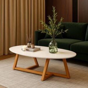 Mesinha mesa de centro sala classic oval pés madeira maciça decorativa luxo