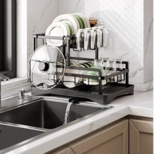 Escorredor de louças rack aço carbono organizador preto