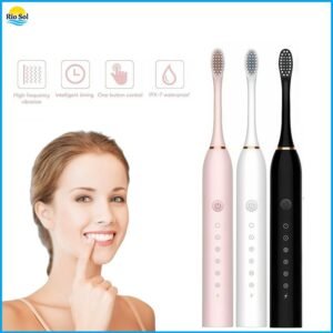 Escova de dentes elétrica recarregável sônica ultrassônica ipx7 à prova d’água cabeça substituível carregamento usb f1
