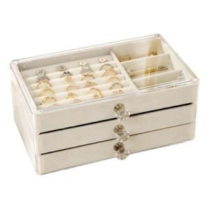 Porta joia acrílico 3 camadas brinco anel compartimento caixa de armazenamento jóias