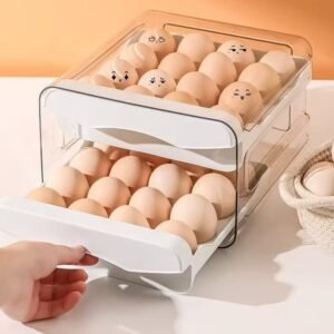 Gaveteiro duplo em plástico tipo porta 32 ovos com para cozinha geladeira