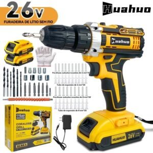 【110v/220v】26v parafusadeira furadeira sem fio com completo acessórios caixa de papelão bivolt.