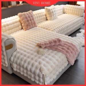 Capa de sofá pelúcia coelho 1 2 3 4 lugares em forma l almofada grossa protetor tecido antiderrapante toalha