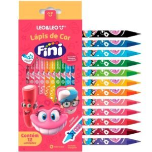 Lapis de cor escolar triangular fini 12 cores estojo leo&leo