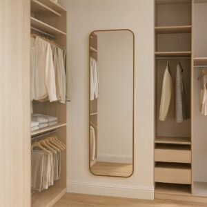 Espelho retrô retangular corpo inteiro moldura canto borda arredondado