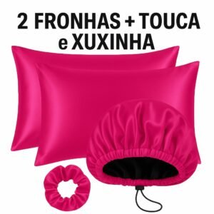 Kit cetim antifrizz 2 fronhas touca de regulável xuxinha scrunchie cabelo para dormir