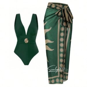 Vestido de praia maiô uma peça para feminino biquíni fato banho sexy decote em v estampa retro conjunto saida