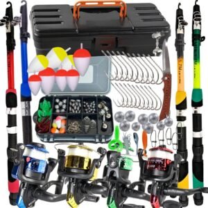 Mega kit de pesca completo varas molinetes caixa maleta, com anzóis, boias, chumbos e iscas ou apenas maleta acessor