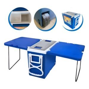 Caixa térmica cooler 32l multifuncional 3 em 1 rodinha/mesa azul