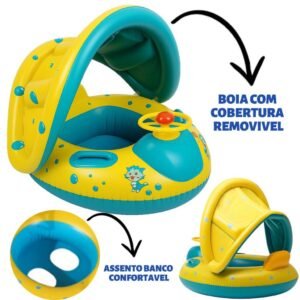 Boia infantil com cobertura para bebe barquinho inflavel carrinho buzina
