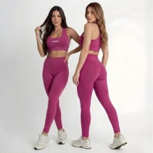 Conjunto fitness feminino rosa top e leg academia treino yoga virginia compressão confortável