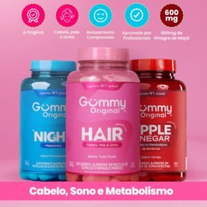 Kit 3 gummy original night + apple cider vinegar hair, a tríade do bem-estar completo