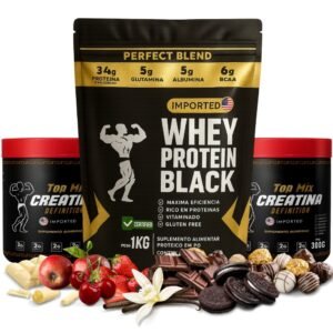 Kit creatina em dobro: whey protein isolado concentrado + 2x monohidratada 300g suplemento