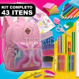 Kit material escolar completo mochila menina ensino fundamental médio faculdade escola estojo caderno feminino aurora