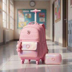 Kit mochila 4 rodinhas estojo grande menina escolar chaveiro volta as aulas premium