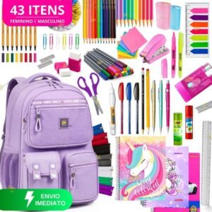Material escolar completo com sem estojo feminino mochila feminina volta as aulas