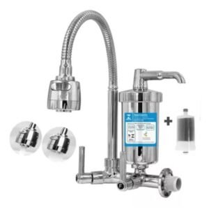 Torneira cromada com filtro de parede - prateada para cozinha + 1 refil