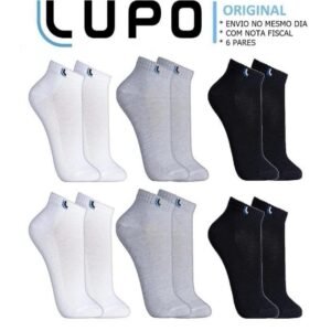 Kit 6 pares lupo cano curto soquete 100% algodão novas cores diferentes