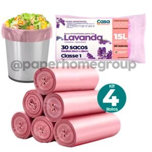 Kit sacos de lixo 15 litros perfumado lavanda banheiro cozinha pia anti odores neutraliza 30 unidades por rolo