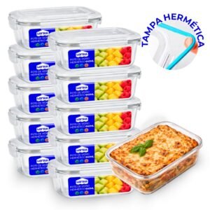 Conjunto potes vidro hermético mantimentos marmita 640ml