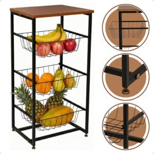 Fruteira de chão cozinha multiuso 3 andares cestos andar aramada suporte bebedouro agua microondas